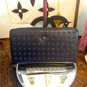 Versace black leather wallet wristlet